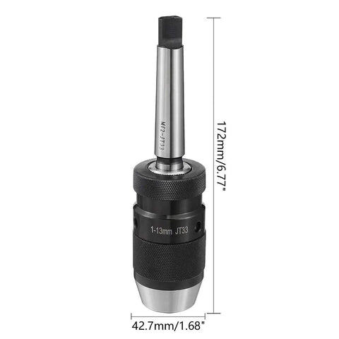 Keyless Drill Chuck MT2 Morse Taper Mount Three Jaw for Lathe and Milling Machine, 172mm length, 42.7mm width, JT33