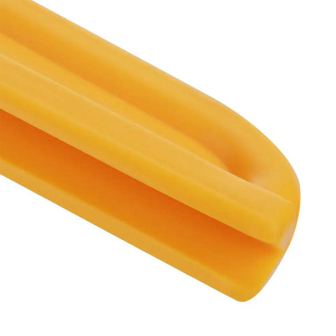 Close-up of yellow heavy duty ABS V-shaped design, part of Two Pack V Push Sticks For Table Saw Large V Type Design For Extra Control And Safety.