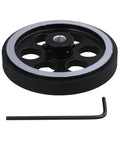 EFYOK A20F-200X6mm Industrial Aluminum Rubber Measuring Rotary Encoder Meter Wheel with wrench, black and silver design.