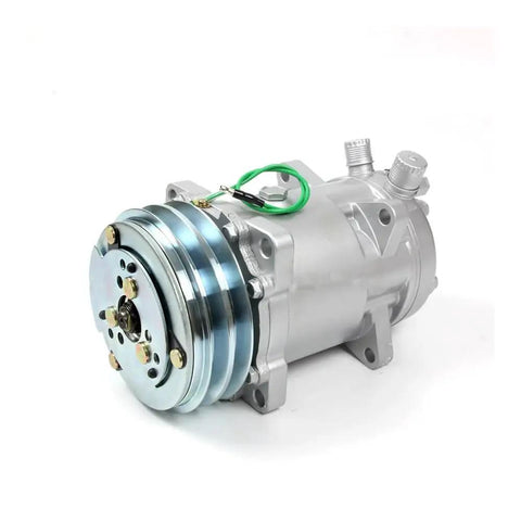 Heavy Duty Air Conditioning Compressor Pump Kit With 2 Groove V Belt Pulley For Tractors Excavators Muscle Cars And Large Trucks Restores Cool Comfort And Cools Your Ride Fast, silver aluminum AC compressor