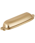 Side view of 10 Pack Bin Cup Pulls Vintage Shell Handle Cabinet Hardware in Champagne Gold Finish, zinc alloy, 3.78 inch hole centers.