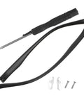 Replacement Eyeglass Arms Durable Temple Legs For Quick Eyewear Repair Kit Easy To Install Comfortable Fit And Stylish Design For A Fast Glasses Fix At Home shown with black temple legs, small screws, and a screwdriver.
