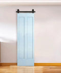 Bi Fold Barn Door Hardware Kit For Two Doors In Matte Black Flat Rail Top Mount Rollers 18 Inch Panel Fit installed view
