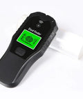 5-in-1 for stud Finder Wall Scanner for Wood Metal AC Wire Detection with Edge Finding Mode Deep Scan up to 1.5 Inch on a black device with a green display.