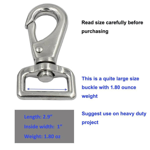 Heavy Duty Trigger Swivel Eye Bolt Snaps Set Of 5 2.9 Inch Large Size Metal Clips For Horse Blankets, zinc alloy close-up view, 1-inch width