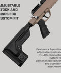 PCP Air Rifle.25 Caliber Bolt Action With 1000 FPS, adjustable stock and grips, M Lok rail, tan finish for custom fit.