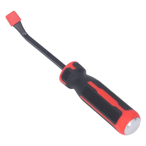 Heavy Duty 8 Inch Pry Bar Set Featuring Curved Hook Head And Integrated Strike Hammer End With Chunky Plastic Grip For Demanding Auto Repair And Knuckle Busting Mechanical Tasks That Get Leverage Worked Easy