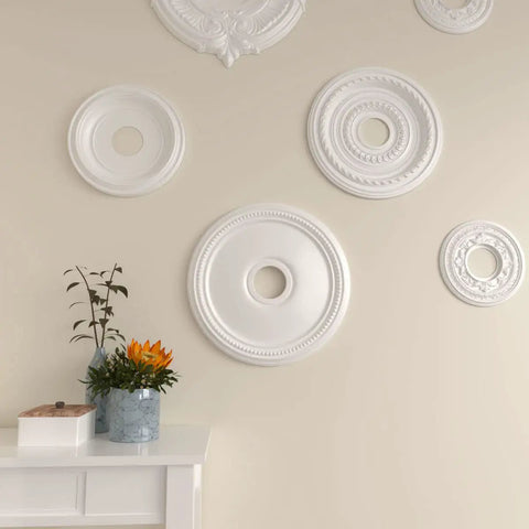 Wall decorated with Diane Ceiling Medallion 18 Inch Outer Diameter For Canopies Up To 5 3 8 Inch Lightweight Primed Wood Decor