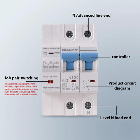 Two Pole WiFi Smart Circuit Breaker for Home Use 100A 220V Energy Monitor Switch with App Remote Control front view