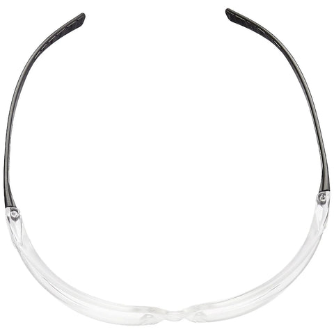 Amazon Basics anti-fog safety glasses with clear lenses and black temples, front view.