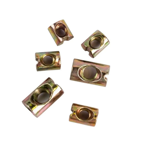 Heavy Duty Furniture Barrel Nuts And Cross Dowel Pins Kit, Slotted Iron Dowel Pins M5 M6 M8, shown scattered for DIY projects