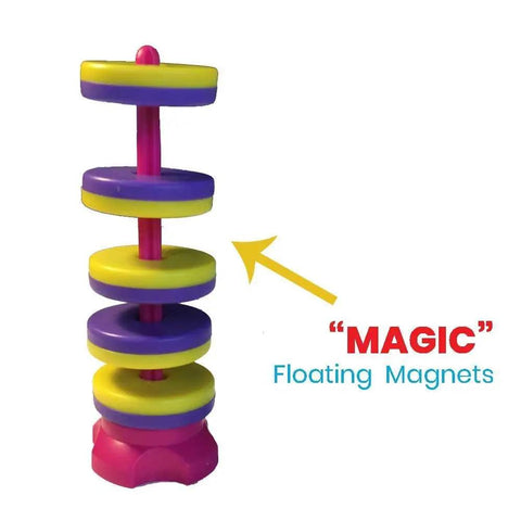 Magnet Science Kit For Kids Ages 8 To 12 Hands On STEM Fun with colorful floating magnetic rings stacked on a pink rod.