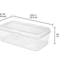 Clear plastic storage box with hinged lid, dimensions shown, Six Pack Large Clear Plastic Storage Box With Hinged Lid, Stackable