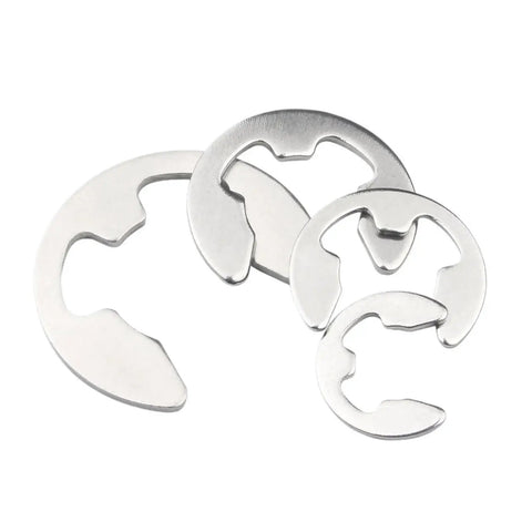 E Clip Retaining Ring Kit 100 Pcs 304 Stainless Steel External E Clips Assortment Set M1.2 To M15 Metric Circlips E Rings Front View