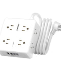 Smooth Operator Eight Outlet Power Strip With Six Foot Flat Plug Extension Cord delivering easy reach jacks and four high speed USB ports.