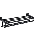 Matte Black Bath Towel Rack With Double Towel Bars 24 Inch Wall Mounted Stainless Steel Shelf Rustproof Corrosion Resistant Bathroom Organizer