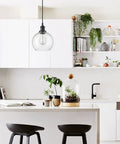 Farmhouse Black Globe Pendant Light With Hand Blown Seeded Glass And Easy Access Open Bottom 8 Inch Globe Adjustable Height Perfect For Kitchen Island Dining Room Bedroom And Hallway above a modern kitchen island