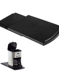 Black sliding tray mat for heavy countertop appliances with a coffee maker on top, part of under cabinet sliding caddy for kitchen organization.