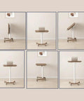 No Drama Roll Mobile Standing Desk Featuring Smooth Gas Lift Adjustments And A Tilt Tray Top Portable Laptop Desk in various angles.