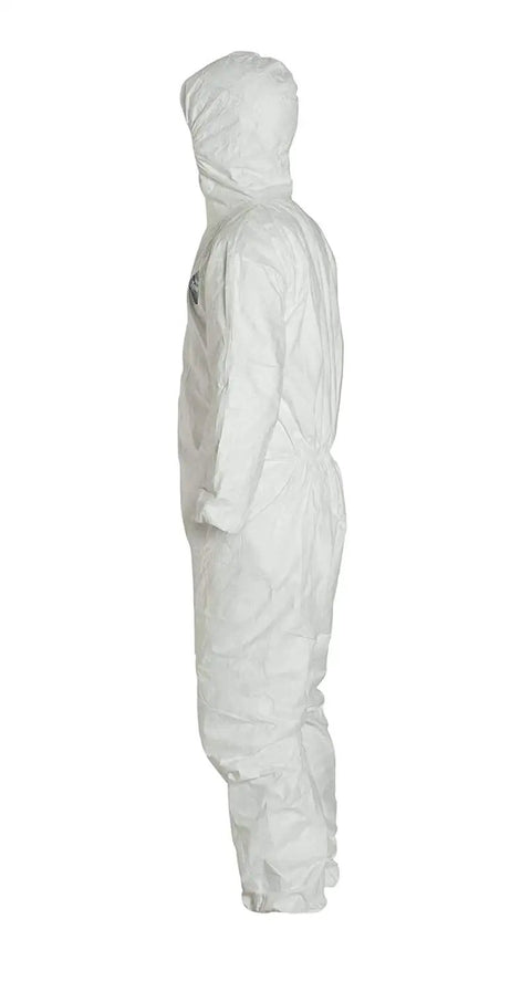 Disposable Coverall Suit With Elastic Wrists, Ankles And Hood For Pesticide And Paint Jobs, White, 3XL, side view