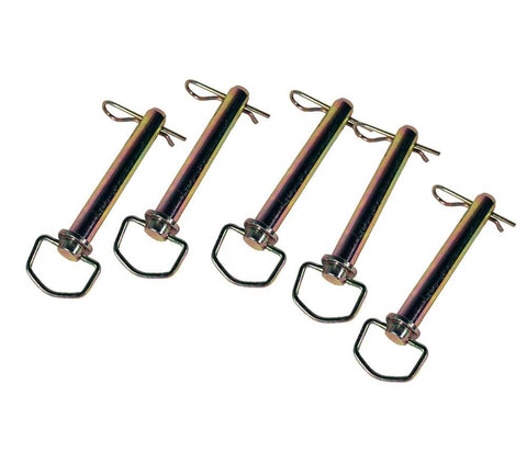 Swivel Hitch Pin Set Five Pack With Clips Zinc Plated High Carbon Steel Five Eighth Inch By Four And A Quarter Inch Trailer Hitch Pin
