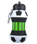 Grab and Go Foldable Silicone Water Bottle 550ml collapsible sport hydration bottle, soccer design, with carabiner clip, leak proof