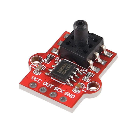 DWEII air pressure sensor module for Arduino; red PCB with pressure port and VCC OUT SCK GND pins, angled view