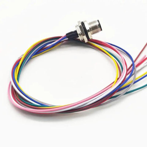 8 Pin M12 A Coded Connector Cable Straight Back Mount Waterproof IP67 Aviation Socket with multicolored wires