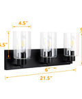 Three Light Matte Black Bathroom Vanity Light Fixture For Farmhouse Style Over Mirror With Clear Glass Shade E26 Base