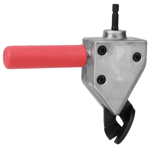 Heavy Duty Metal Sheet Cutter For Electric Drill With Universal 7mm Hex Shank, red ergonomic handle, side view