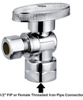 Close-up of 10-Pack Lead-Free Chrome Brass Angle Stop Valve With 1/2 FIP X 3/8 OD Compression, 1/4 Turn Shutoff Handle For Faucets, Toilets And Sinks