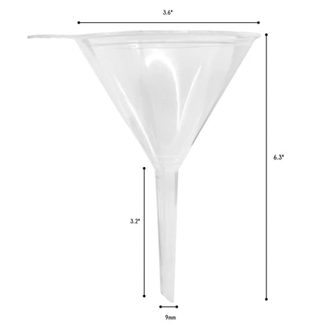 Side view of Ten Pack Filter Funnels With Three Point Six Inch Wide Openings Made From Chemical Resistant Polyethylene Super Handy For Lab