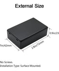 Hella Durable Abs Project Box 5 Pack Small Electrical Junction Enclosure For Pcb Projects And Hobby Builds No Hassle Snap Lid Dustproof Housing Quick Assembly 2.8 X 1.7 X 0.9 Inch Black with size dimensions shown.