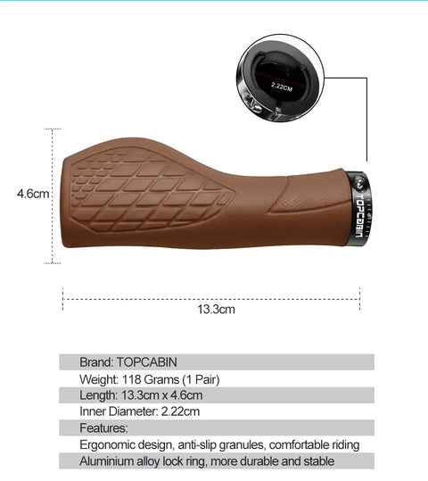 Lock On Ergonomic Bicycle Handlebar Grips With Aluminum Inner Ring 130mm Long Fit 20 To 23 Mm Bars Cushioned Anti Vibrations Rubber Grips For Mountain MTB BMX Scooters, brown grip with lock ring, 13.3cm length