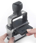 Top Shelf Self Inking Date Stamp With Custom Text And Up To Four Lines For Real Bosses Who Want Legit Office Gear showing a hand changing the ink pad.