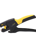 Automatic Wire Stripper With Rock Hard Abs Handle Strips Awg 7 To 26 Conductor Cable Smooth Quick Release Jaw view of pliers with yellow grip.