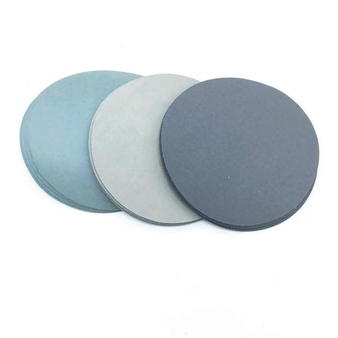 Awesome 5 Inch 125 Mm Round Sanding Discs With Hook Loop Backing For Polishing Metal Wood And Rust Removal On Cars Or Furniture Surfaces. Set of three discs in various colors.
