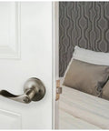 Privacy Bed And Bath Door Lever Set Satin Nickel Finish 6 Pack Universal Backset Compatible With Two And Three Quarters Inch