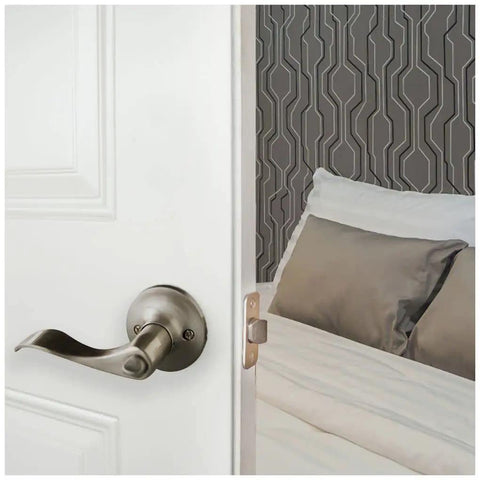 Privacy Bed And Bath Door Lever Set Satin Nickel Finish 6 Pack Universal Backset Compatible With Two And Three Quarters Inch