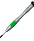 PH0 3mm Micro Phillips Screwdriver With Magnetic S2 Tip Free Spin Cap Non Slip Grip For Tiny Electronics And Small Cross Recess Screws Pro Grade For Phone Watch Eyewear And Gaming Console Repairs, showing side view focusing on green non-slip grip and magnetic tip.