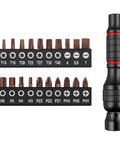 Heavy Duty 6.35mm Aluminum Screwdriver Handle With Magnetic Bit Holder Bar For Hex And Torx Screws, Non-Slip Grip Fits Standard Bits, Solid Build For Home Reno Pro Jobs, 20 Piece Kit Included, black aluminum handle with 20 bits