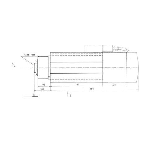 High Performance Air Cooled ISO30 ATC CNC Spindle Motor 4.5KW 7.5KW technical drawing with dimensions.