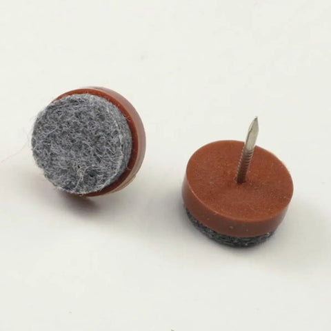 Brown 24mm Felt Screw In Chair Glides Set For Tables And Chairs Round Metal Foot Pads Furniture Protectors image showing nail detail