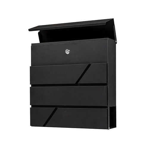 Built Tough Outdoor Wall Mount Locking Mailbox In Valencia Carbon Black, Galvanized Steel Construction, Top Loading And Rustproof Metal, Weather Resistant Design With Newspaper Holder, MD25N Model For Secure Mail And Packages