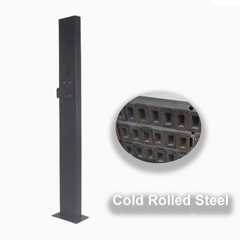 Beefy EV Charger Holder Stand, Cold Rolled Steel vertical column with angled base for free standing EV cord management.