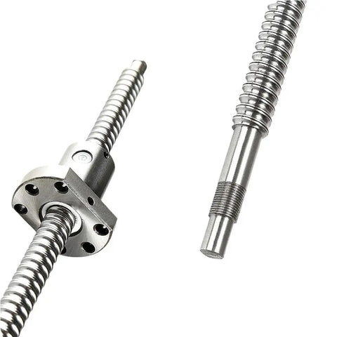 Precision Silver SFU1204 And SFU1605 Ball Screw Kit With Accompanying Nut showing smooth threaded rod and nut for CNC machines.