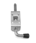 Heavy Duty Stainless Steel Spring Loaded Latch Pin, 5 Inch Barrel Bolt For Cabinets And Trailers, Easy Install Security Kit With Screws, detail view showing latch mechanism.