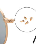 Premium Replacement Eyeglass Screws And Tiny Screwdriver For Aviator RB3025 Sunglasses Repair Kit showing bronze screws and driver.