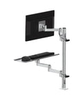 Badass Articulating Desk Arm With Spacious Keyboard Tray For Savage Computer Setup And Ultra Heavy Duty Monitor Stand with mouse and keyboard.