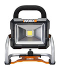 Front view of 20V Power Share LED Work Light With 1500 Lumens, ultra portable job site lantern with carry handle and metal frame.